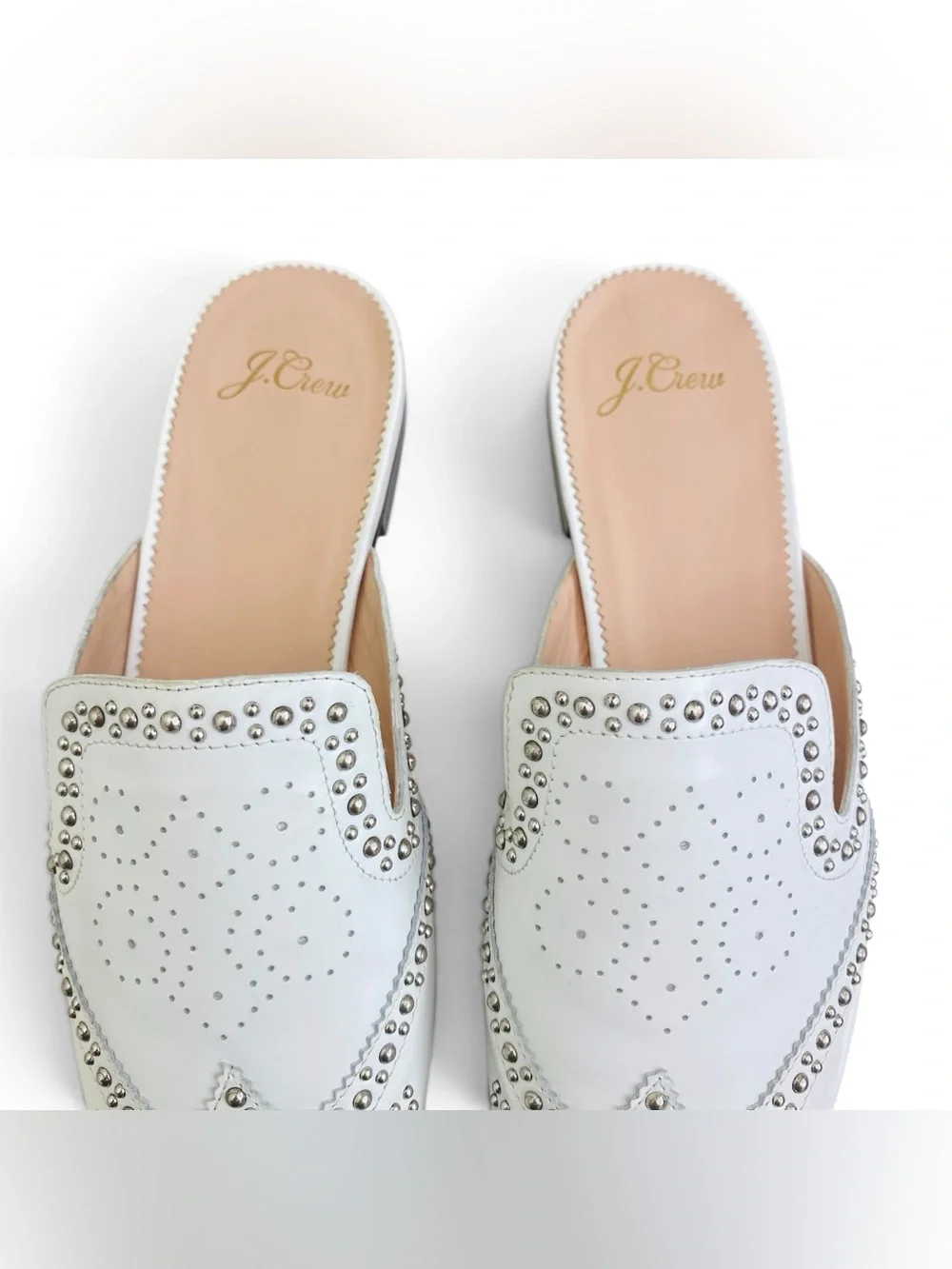 J.Crew Academy Loafer Studded Leather Mules White Sz 8.5 Slip-On